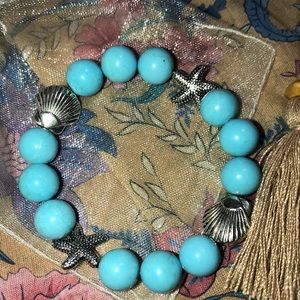 Turquoise Howlite & Sterling Silver Seashell & Starfish Mermaid Bracelet